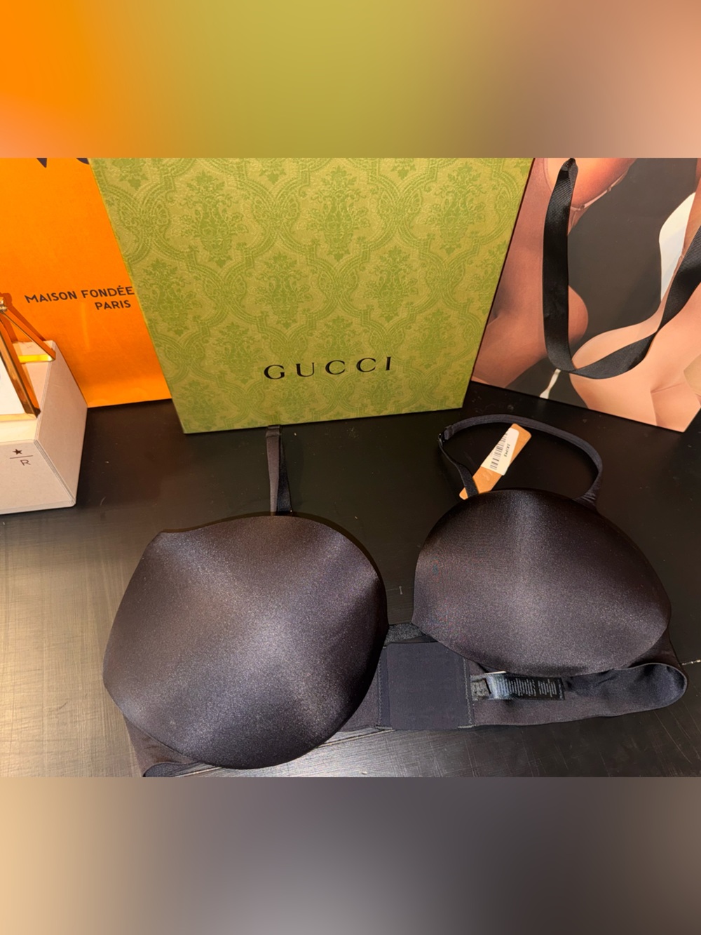 SKIMS Black Satin Bra with Smooth Cups